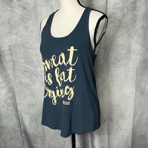 Fitness Tee Co Sweat Is Fat Crying Steel Gray Blue Racerback Tank Top 🌟2 for 20 - Picture 4 of 10